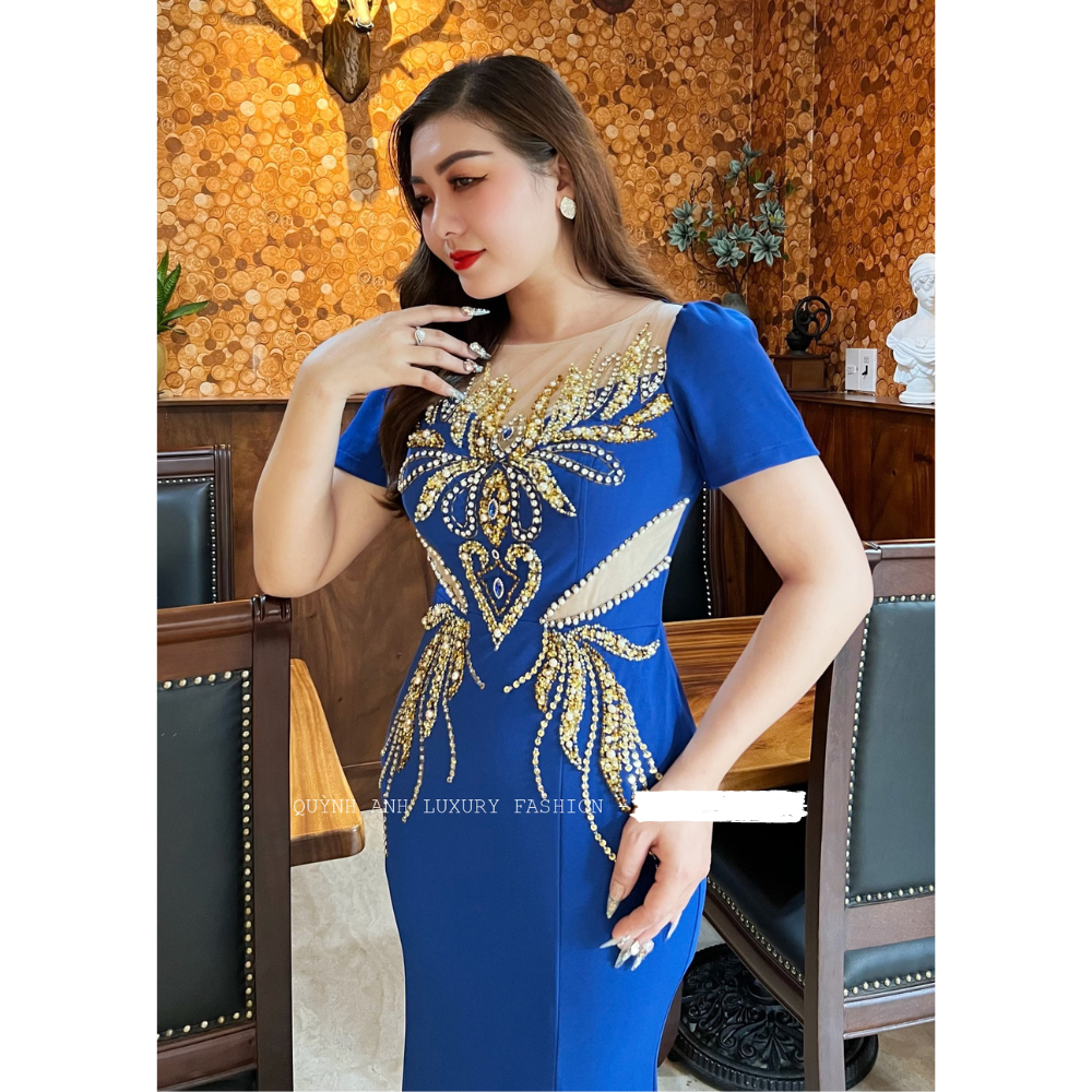 Đầm Dạ Hội Đuôi Cá Xẻ Tà Đính Đá Rosa Dress