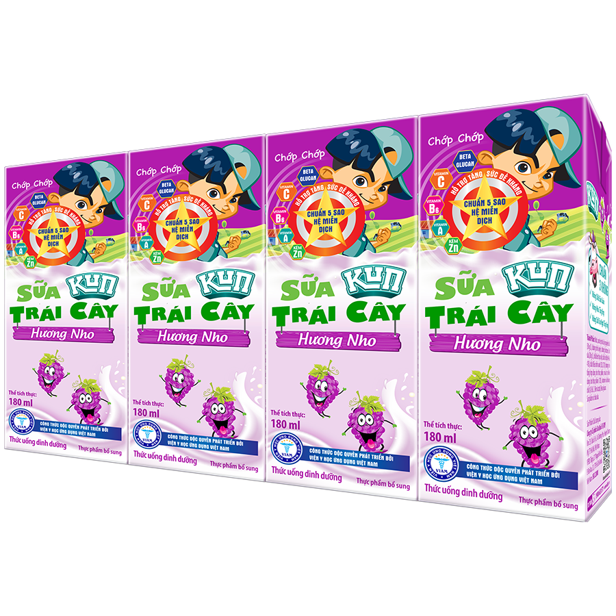 Thùng 48 Hộp Sữa Trái Cây Hương Nho KUN 180ml/hộp(thẻ cào)