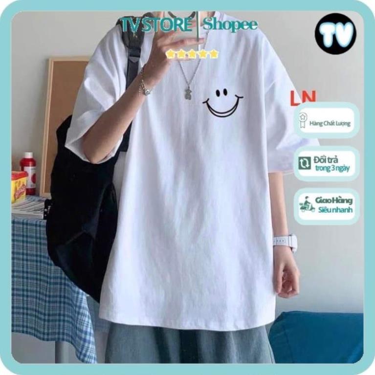 Áo thun nữ TVSTORE  Áo phông logo mặt cười TH6 cotton mát form rộng unisex nhiều màu