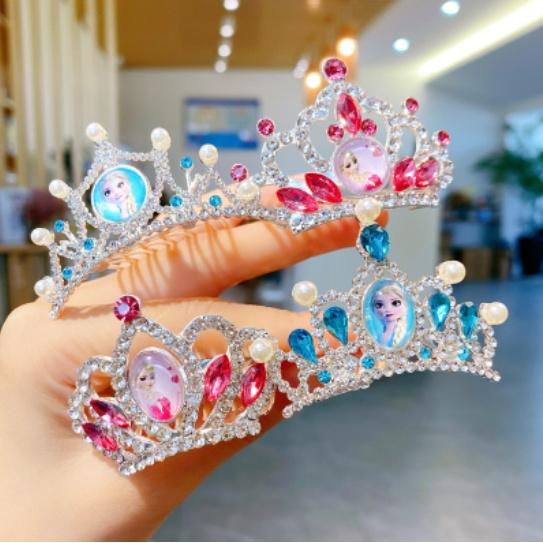 Kẹp tóc hình vương miện ELSA đính đá, đính ngọc trai cho bé gái