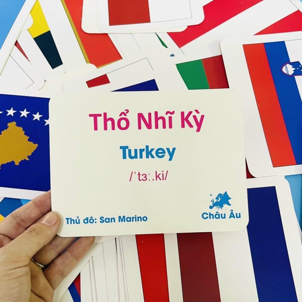 Flashcard Thẻ Cờ Các Nước Trên Thế Giới 180 Quốc Gia,Thủ Đô