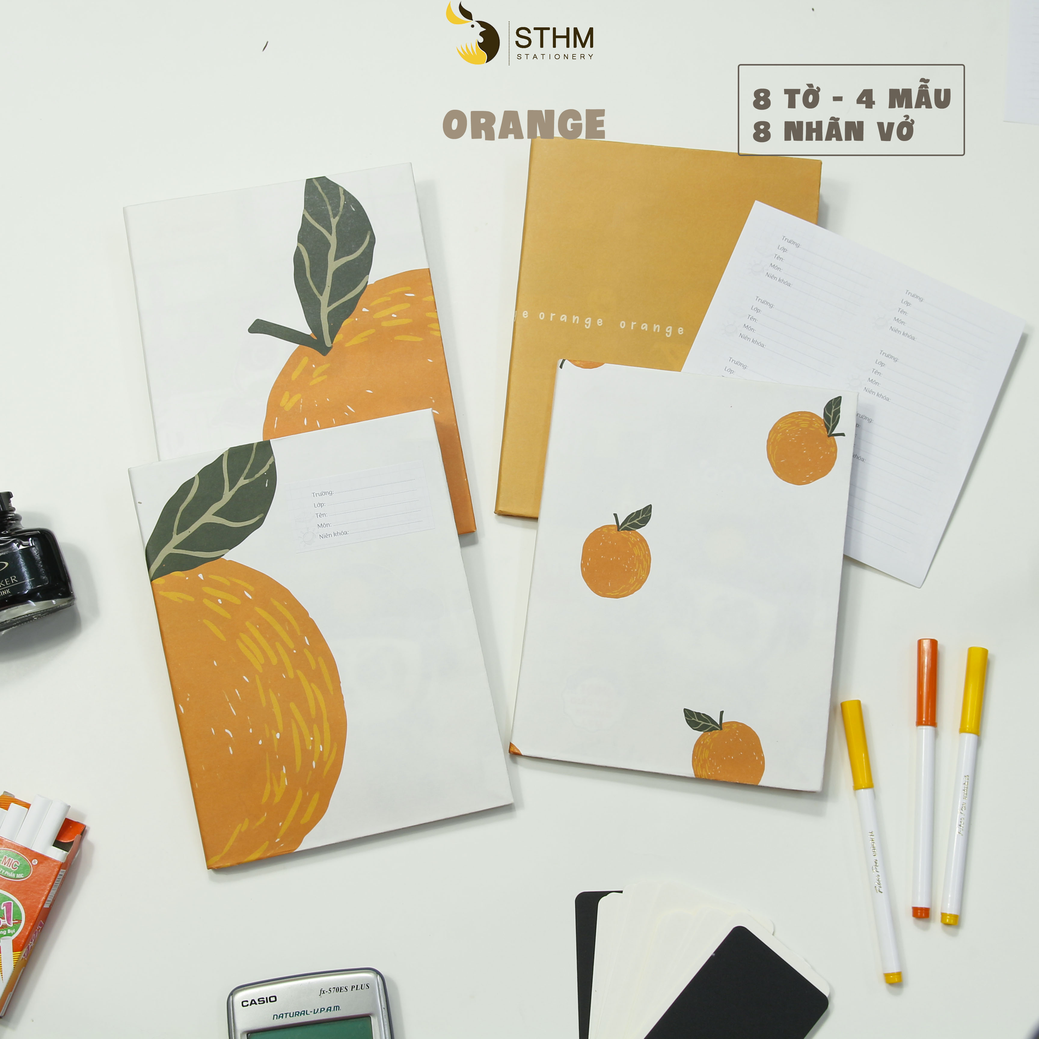 [STHM stationery] - Giấy bao tập A5 - Fruits - Tặng kèm 8 nhãn vở -  Giấy kraft trắng 100gsm - Giấy dai, chống thấm nhẹ