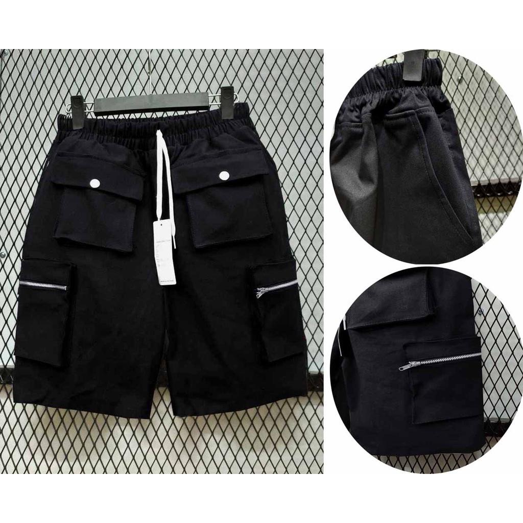 Quần Short khóa cài ngang chất liệu kaki phong cách nam - Sọt Lững Kiểu Dáng Thể Thao Unisex một Màu Đen, 01x