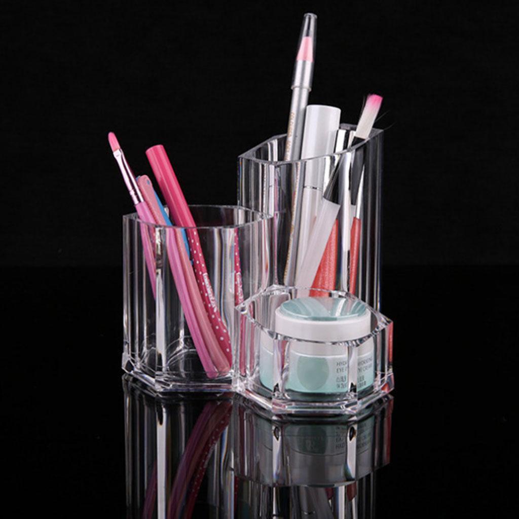 3 Compartments Acrylic Makeup Brush Holder,Cosmetic Storage Box Pen Organizer for Desk Organizing