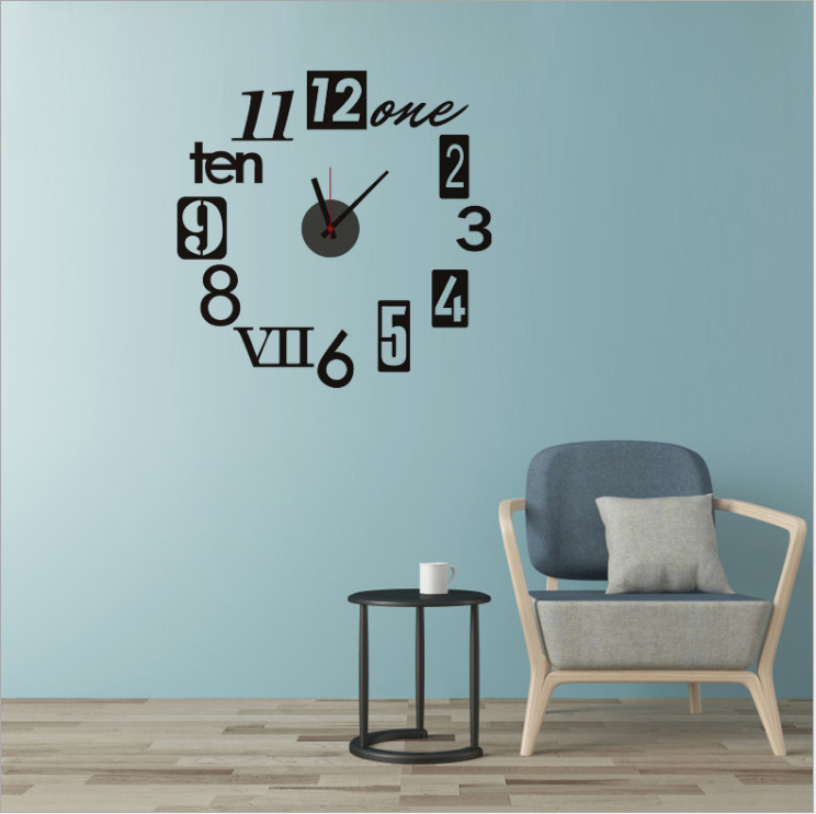 Đồng hồ dán tường kèm decal trang trí họa tiết tối giản, sang trọng độc đáo