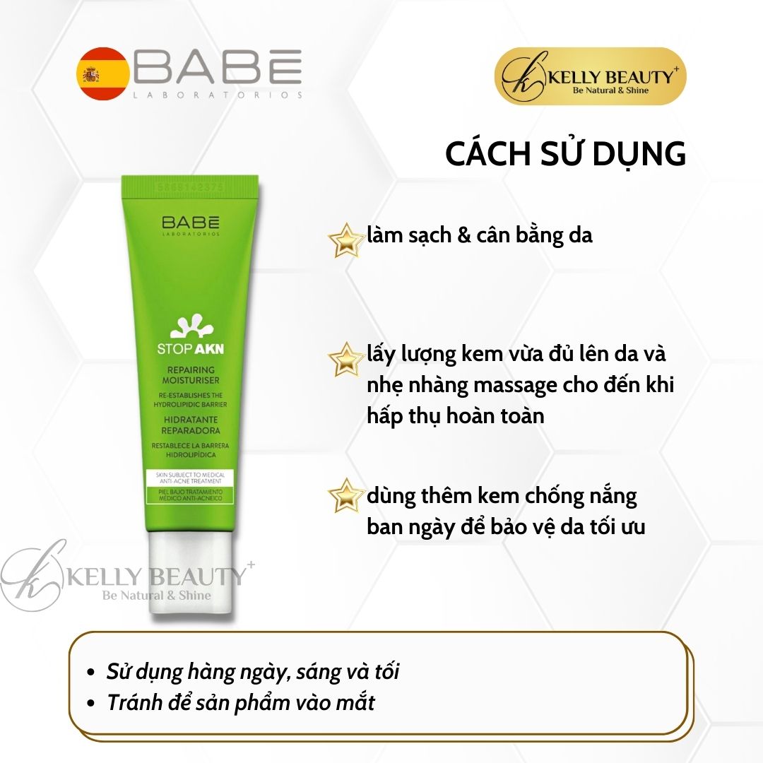 Kem Dưỡng Phục Hồi Da BABE STOP AKN Repairing Moisturiser - Chống Viêm, Ngừa Mụn, Nuôi Dưỡng Da | Kelly Beauty