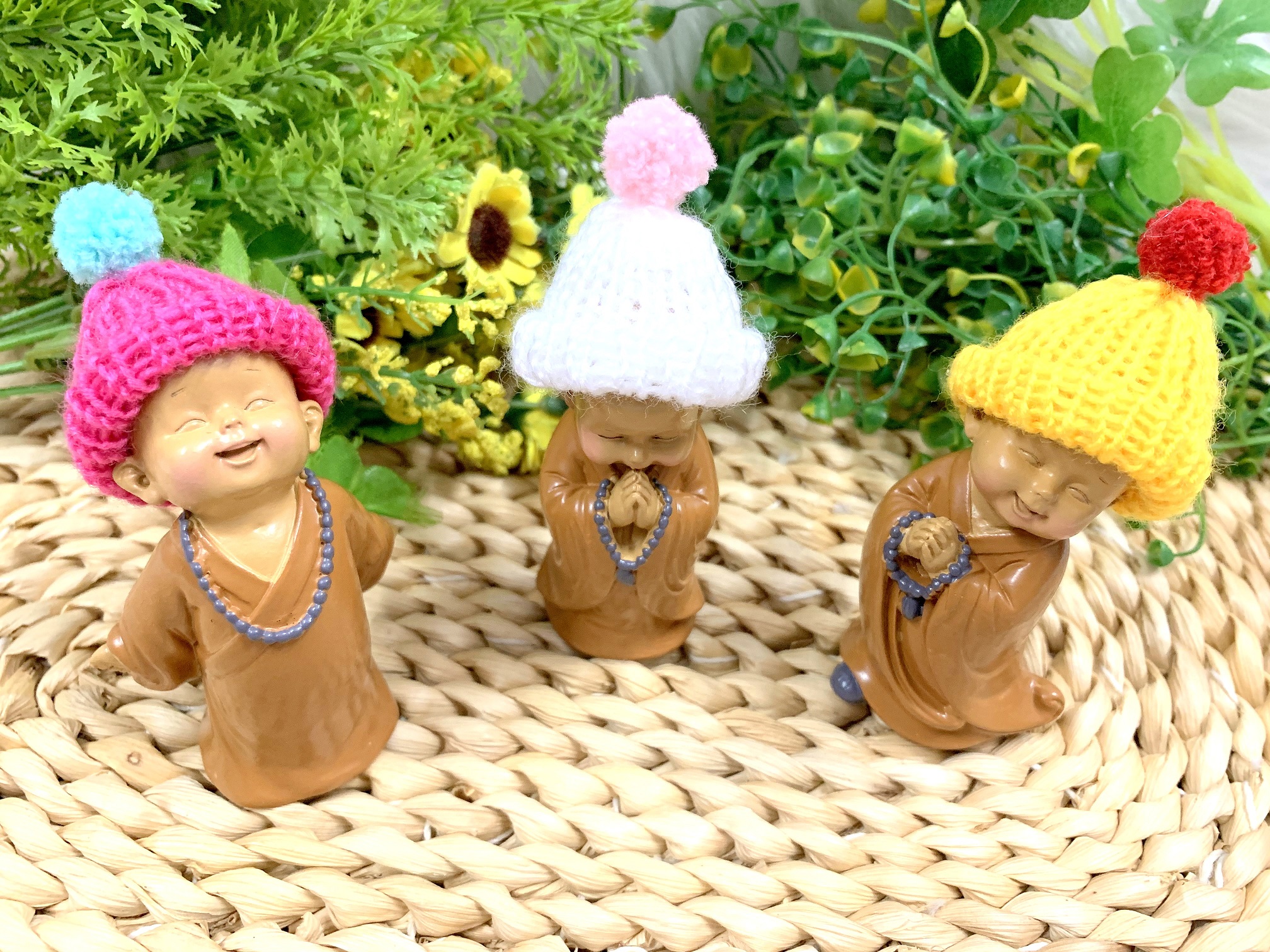 Bộ 3 Chú Tiểu Ấn Độ Hoan Hỉ Chuỗi Hạt Nón Len