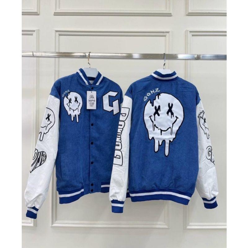 Áo khoác bomber nhung gân unisex form rộng thêu logo G cực xịn khoác nhung nhẹ nam nữ