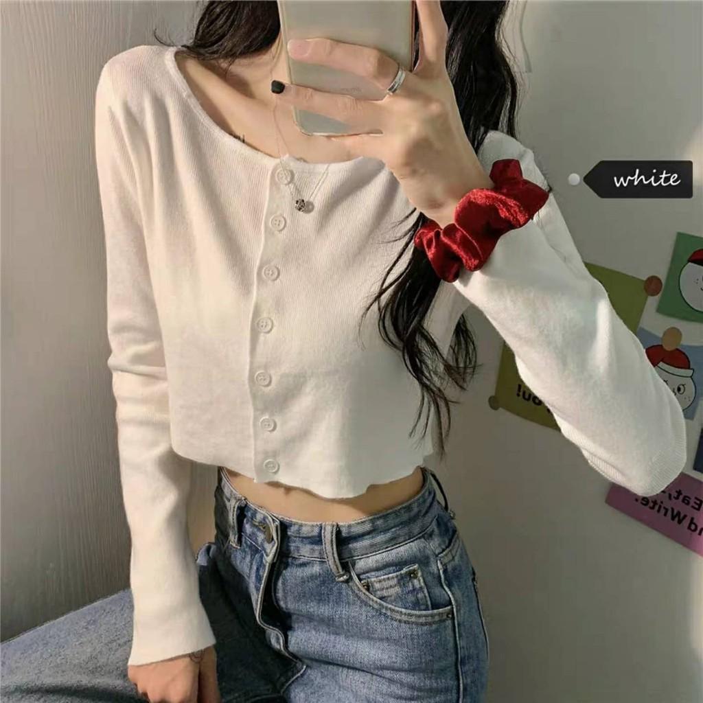 Áo Croptop Nữ YAN Ulzzang Len Tăm Nút Thật 1HIT_UNISEX (5 ẢNH THẬT