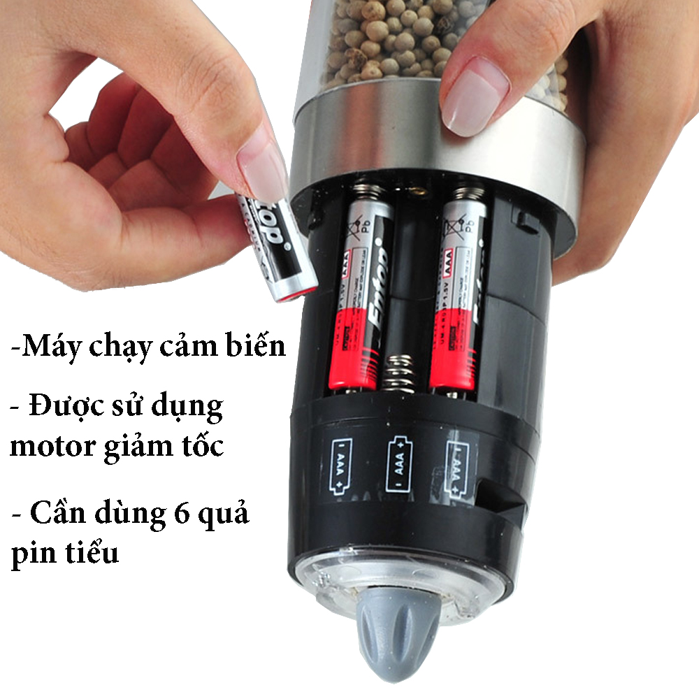 Máy Xay Tiêu-Xay Gia Vị Chạy Pin Cảm Biến Siêu Cao Cấp Đa Chức Năng Chất Liệu Nhựa ABS Hàng Loại  1  Đảm Bảo Sử Dụng Lâu Bền AN Toàn Cho Gia Đình Bạn