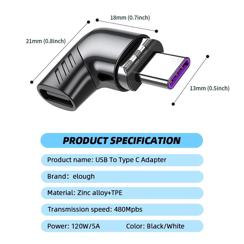 Đầu Nối Chuyển Đổi Sạc Nhanh 120W USB Type C Đầu Góc Phải Nam Châm
