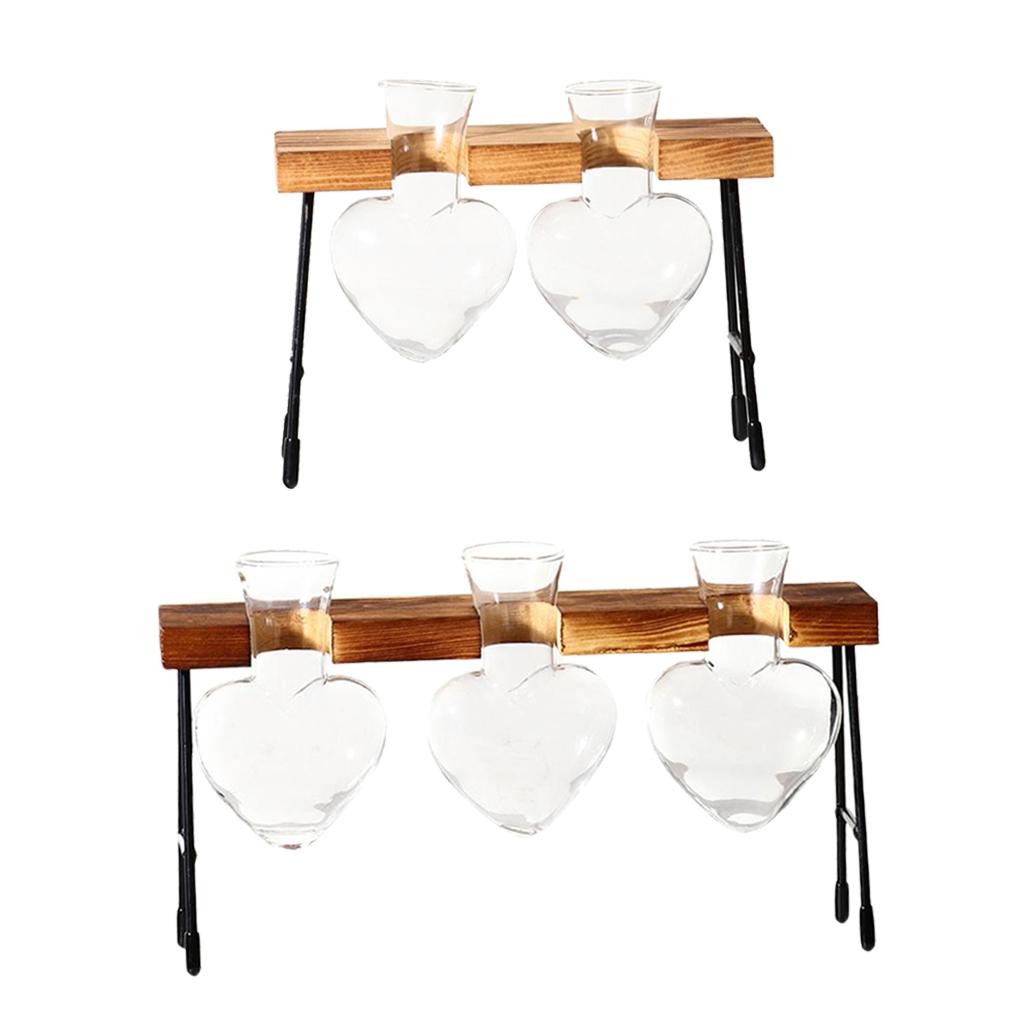 2 Chiếc Ống Nghiệm Bình Thủy Tinh Thủy Canh Bình Khung Gỗ Bình Hoa-2/3 Chai