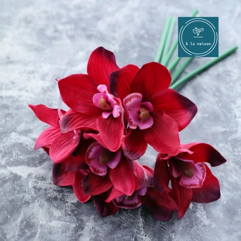 Bó hoa địa lan từ lụa cao 28cm đẹp sang trọng, hoa decor trang trí nội thất, chụp ảnh