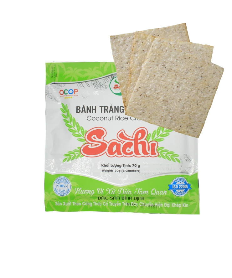 Thùng 50 Gói Loại 75Gram, Bánh Tráng Nước Cốt Dừa Cao Cấp Nướng Sẵn Sachi