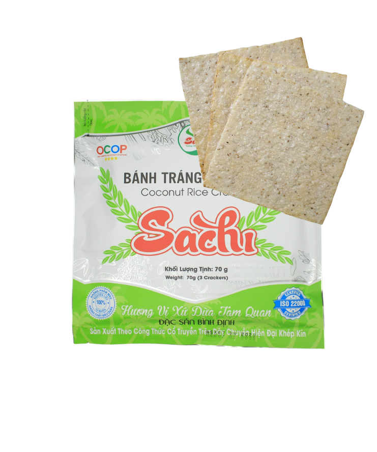 Thùng 50 Gói Loại 70Gram, Bánh Tráng Nước Cốt Dừa Cao Cấp Nướng Sẵn Sachi