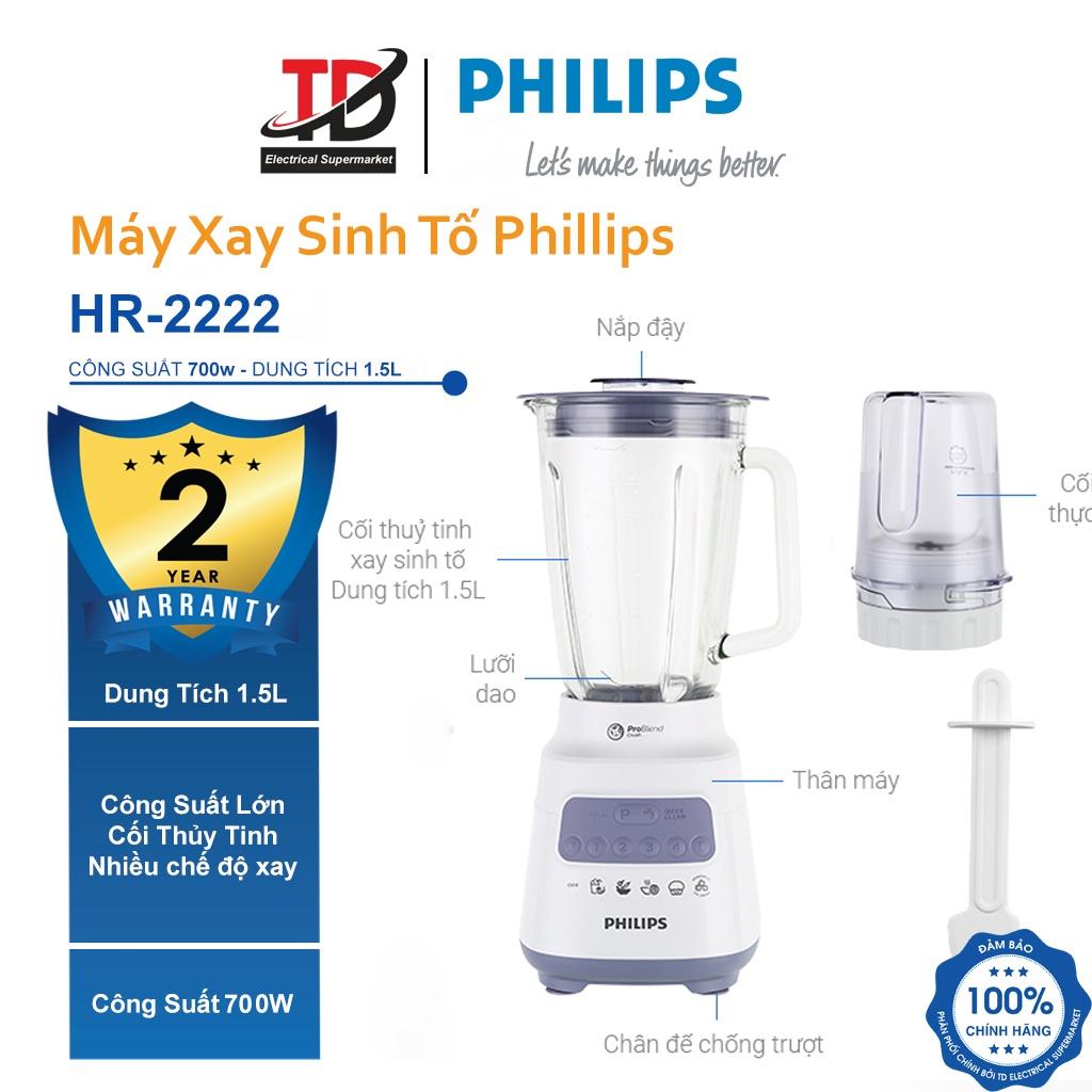 Máy Xay Sinh Tố Philips HR2222 - 1.5L Cối Thủy Tinh - Công Suất 700W - Hàng Chính Hãng