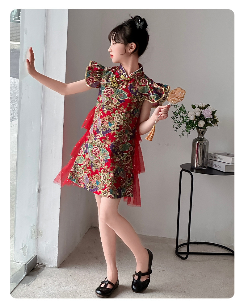 Đầm váy công chúa cổ trang hanfu sườn xám cho bé gái diện lễ tết năm mới đẹp size 100-160 hàng Quảng Châu