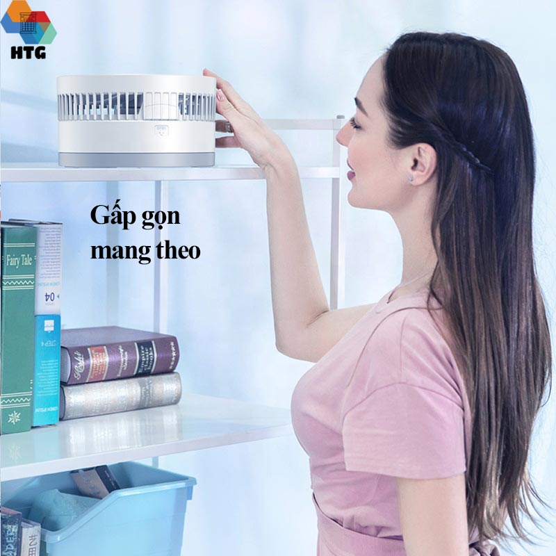 Quạt không dây gấp gọn CYKE P10 tự động xoay, có remote điều khiển, hẹn giờ và kiêm đèn ngủ, 5 cánh, hàng chính hãng