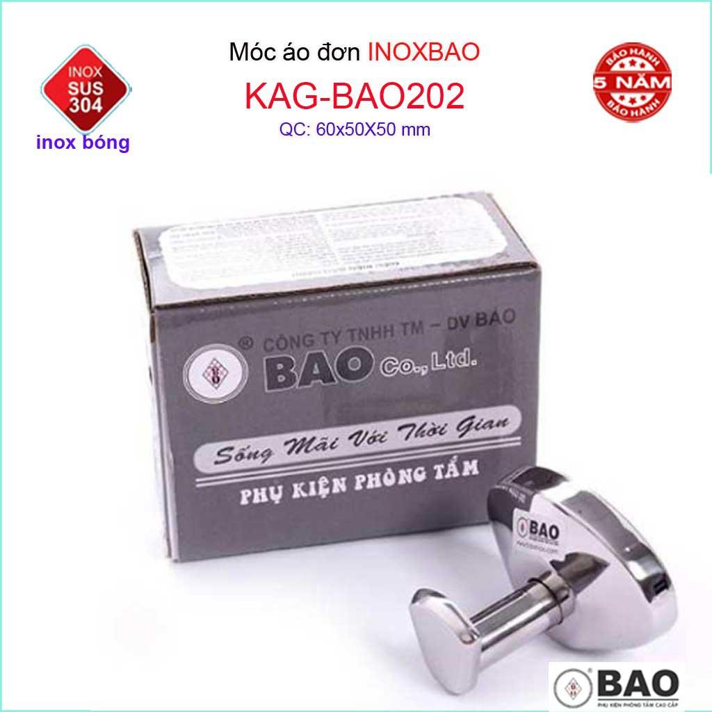 Móc đơn Inox Bảo KAG-BAO202, móc treo đồ nhà tắm SUS304 đế oval thiết kế đẹp sang trọng gọn gàng