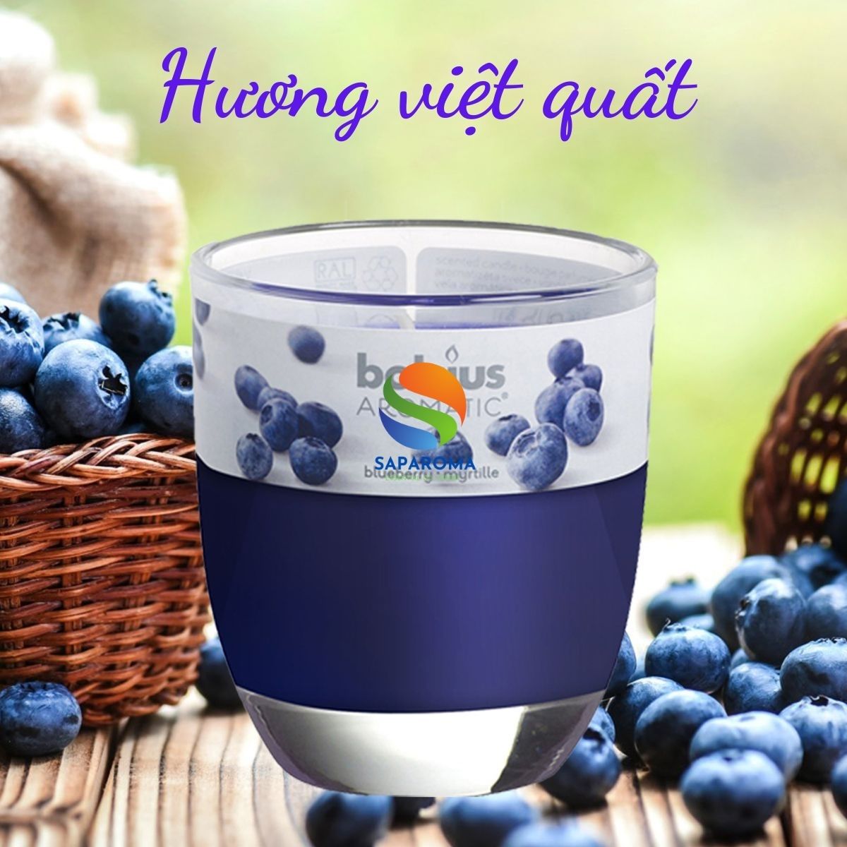 Ly nến thơm tinh dầu Bolsius Blueberry 105g QT024348 - hương việt quất, nến trang trí, thơm phòng, thư giãn, Hỗ trợ khử mùi