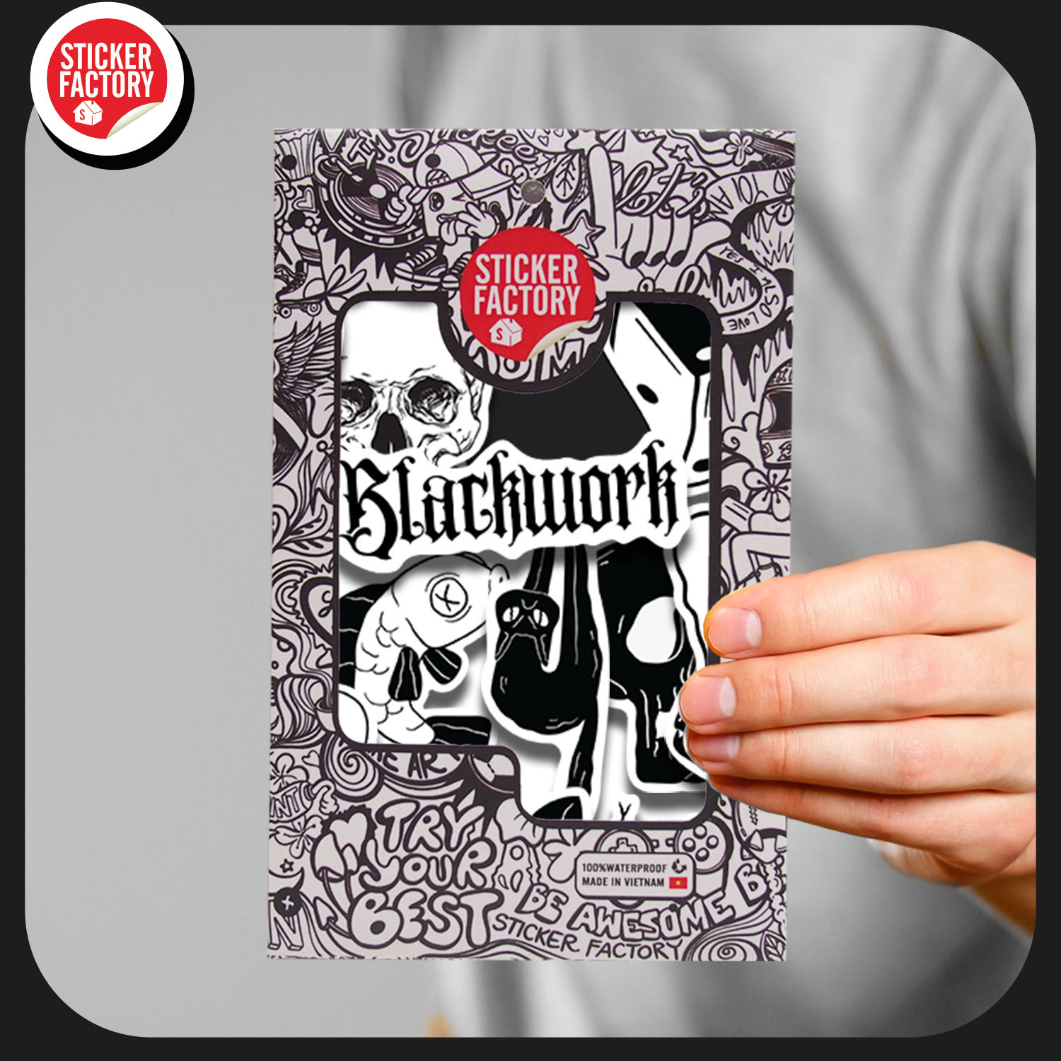 Blackwork - Set 30 sticker decal hình dán nón bảo hiểm, laptop, xe máy, ô tô - STICKER FACTORY