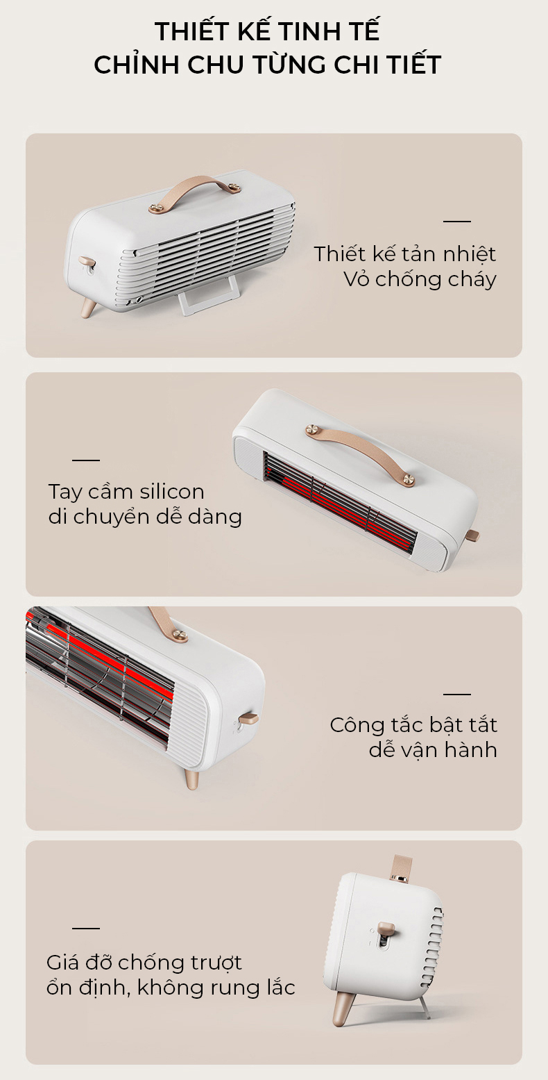 Máy sưởi phòng hồng ngoại 350W sưởi ấm cực nhanh, nhỏ gọn, sưởi ống thạch anh, an toàn chống cháy-Hàng nhập khẩu