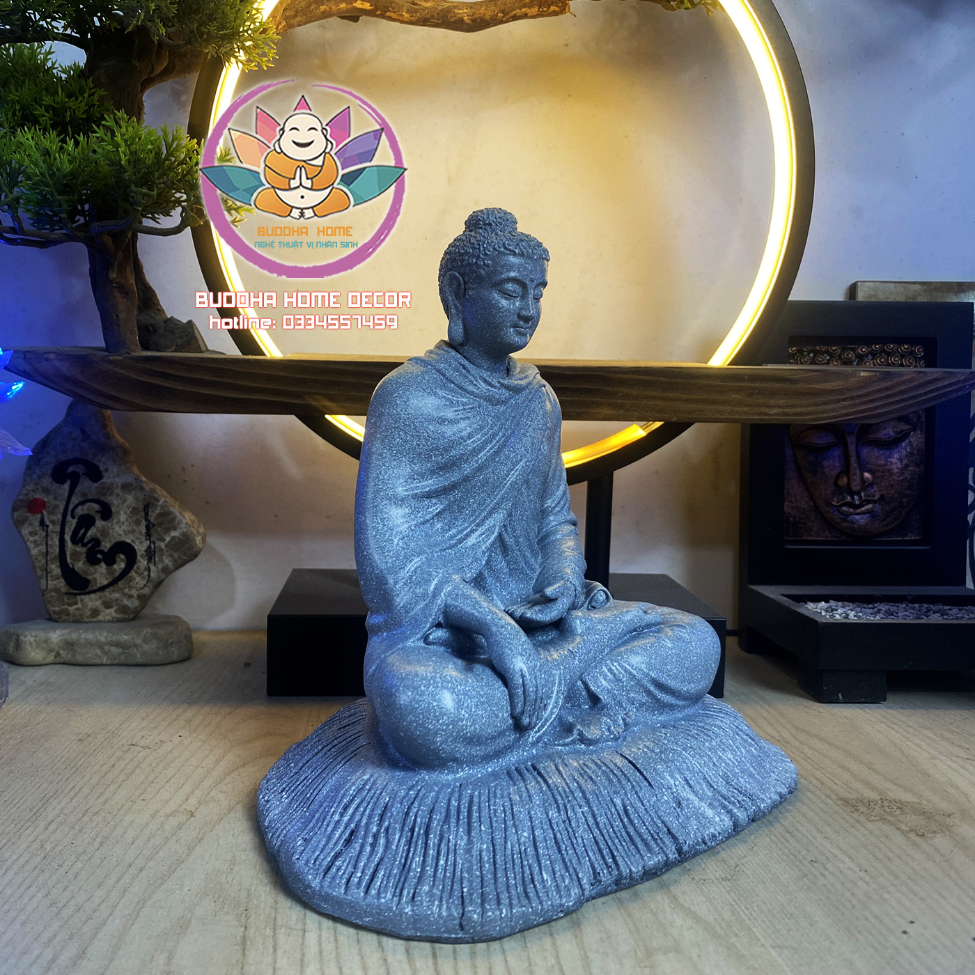 Tôn Tượng Bổn Sư 20 cm đá xám chấm bi