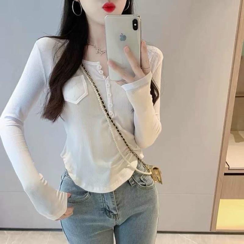 Áo tay dài nút cài phối túi
