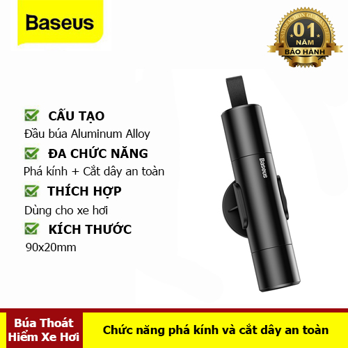 Búa Phá Kính Xe Hơi Cắt Dây An Toàn Hàng Chính Hãng Baseus