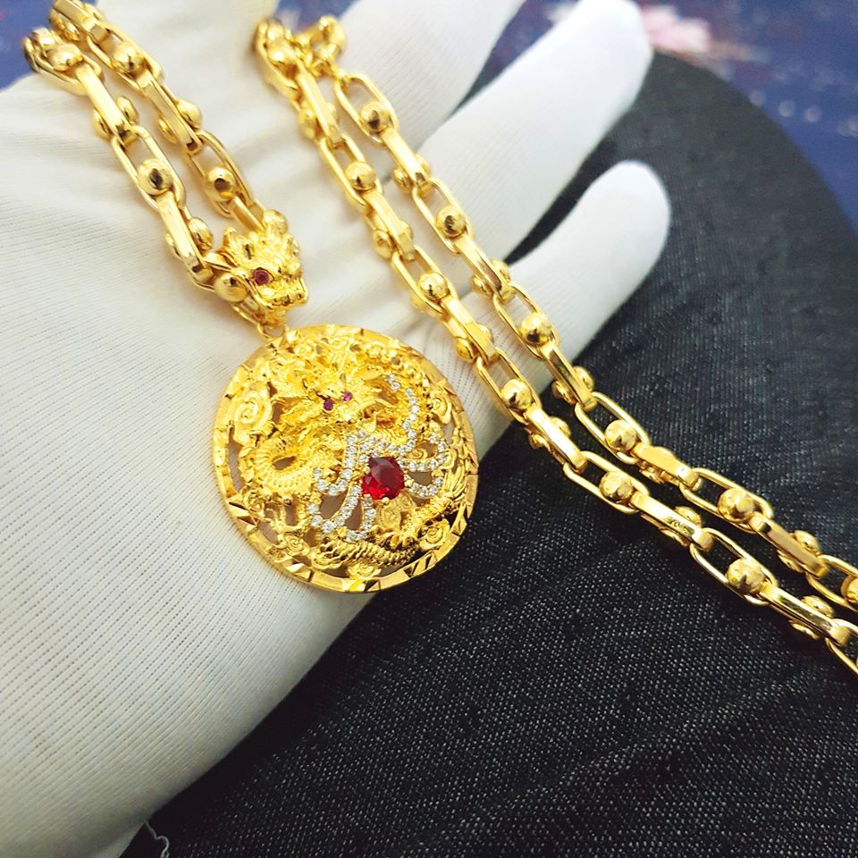 Dây chuyền mặt tròn hình rồng mạ vàng 18k MD51