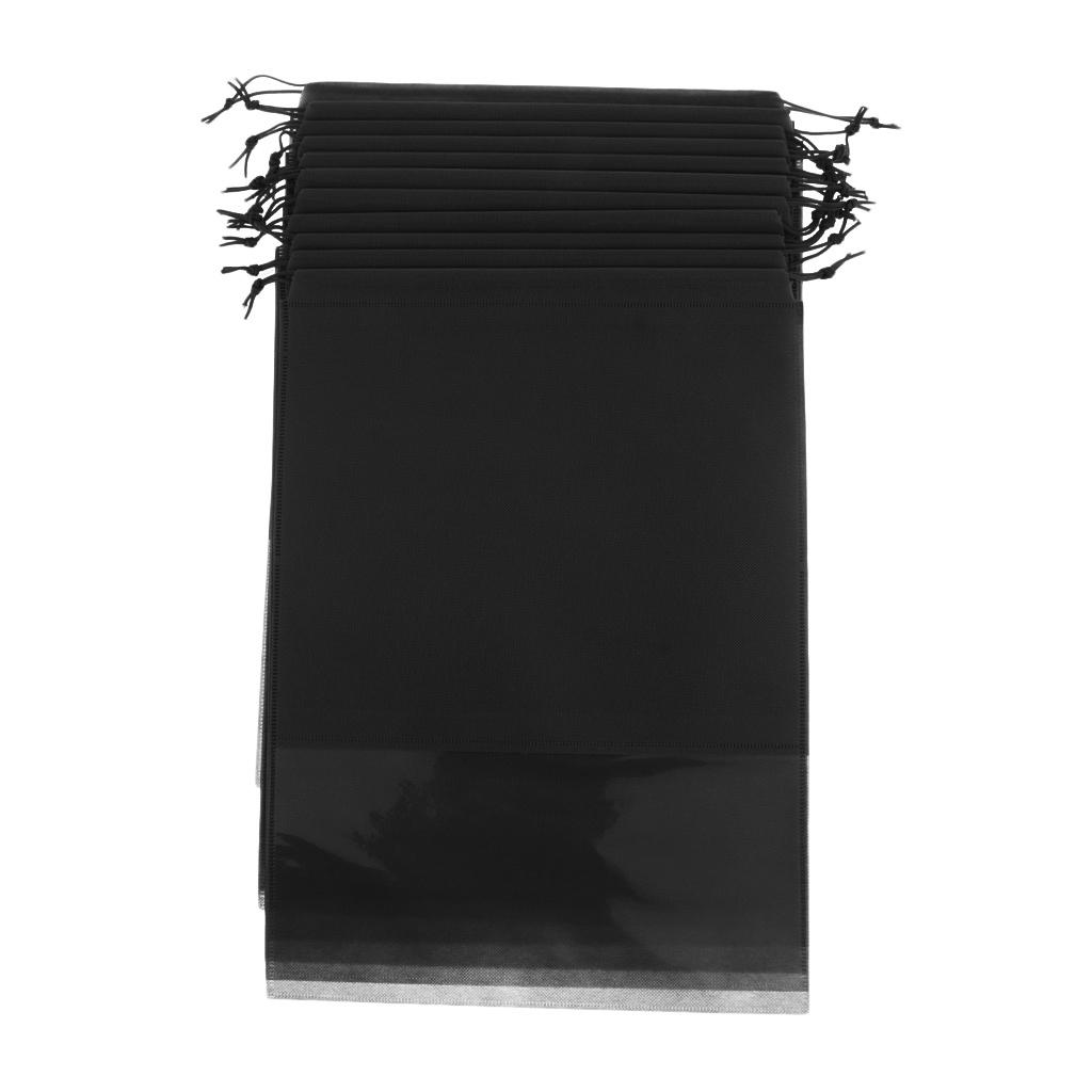 2X 12 Portable Drawstring Pouch Travel Storage Clothes Luggage Shoe Bag Black