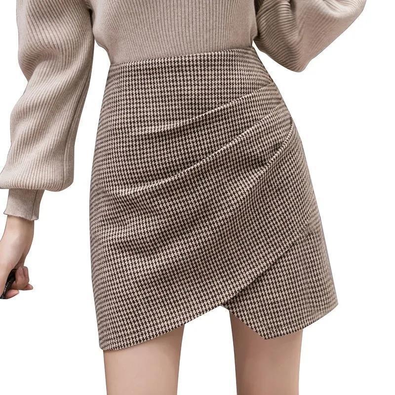 Chân Váy Len Ngắn Lưng Cao Họa Tiết Houndstooth Thời Trang Thu Đông Mới