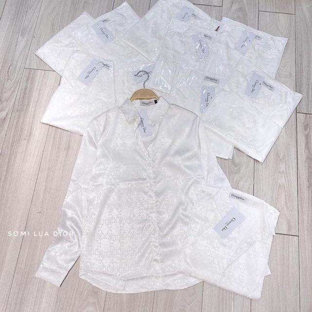 Áo sơ mi gấm, áo sơ mi nữ trắng vân chìm thời trang, thanh lịch