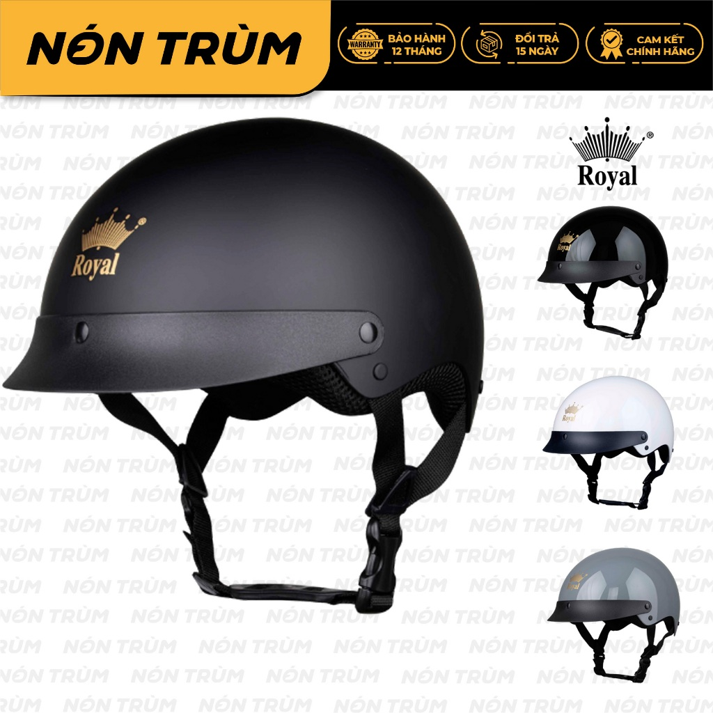 Mũ bảo hiểm xe máy 1/2 Royal M162 có lưỡi trai màu đen dành cho cả nam và nữ chính hãng