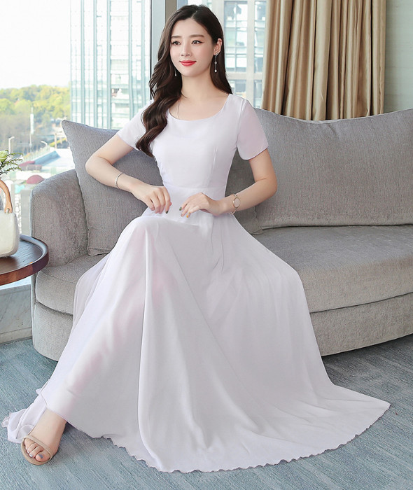 Đầm Maxi Có Tay Màu Trắng Đẹp