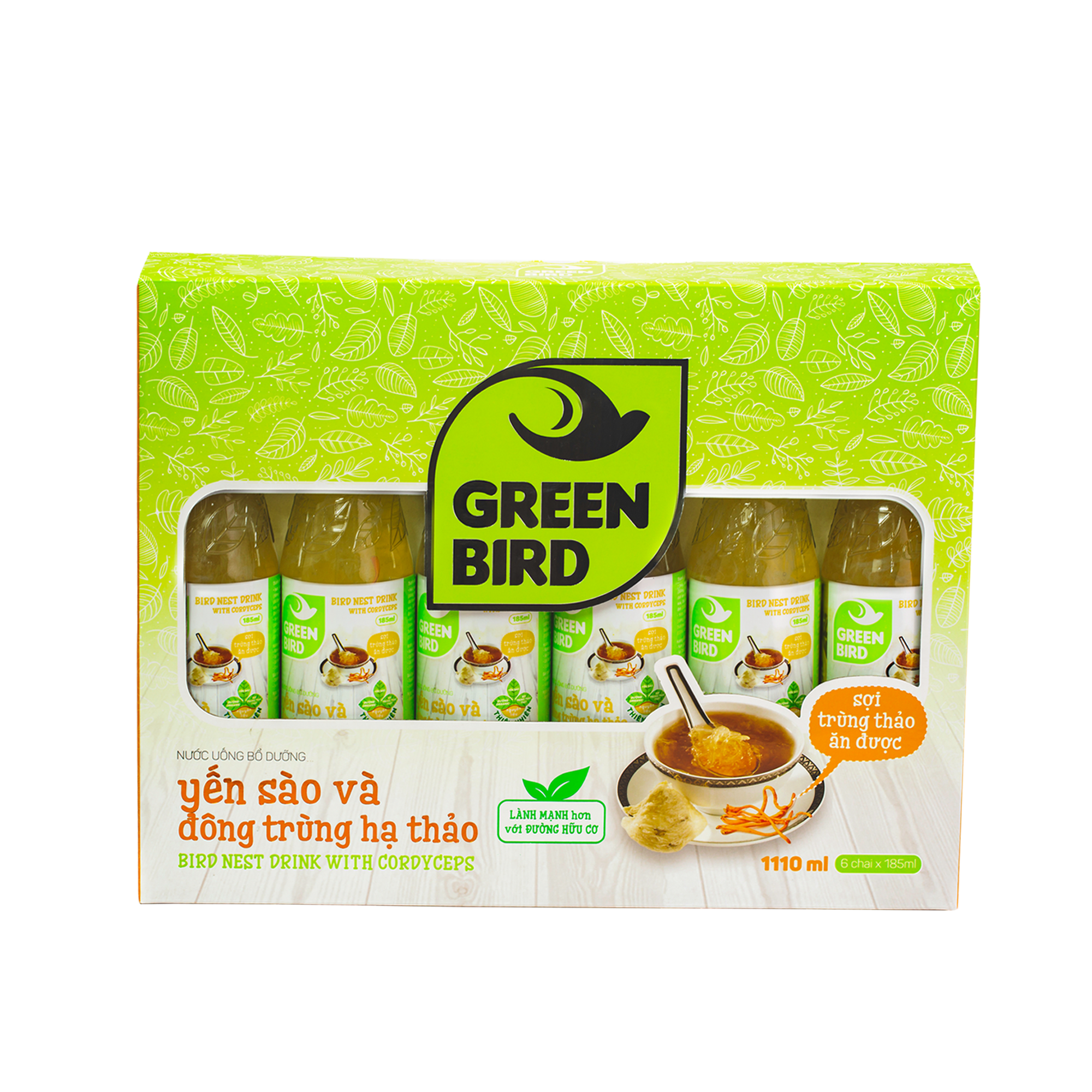 Hộp quà Green Bird - Nước Uống Bổ Dưỡng Yến Sào và Đông Trùng Hạ Thảo - (6chai*185ml)