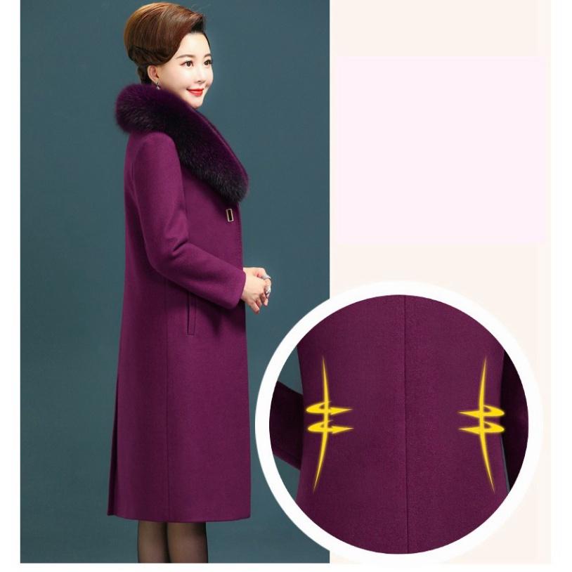 BIGSIZE 40-90KG Quảng Châu Áo khoác len dạ dài mùa đông lông cổ quý bà tặng mẹ trung niên bigsize cao cấp
