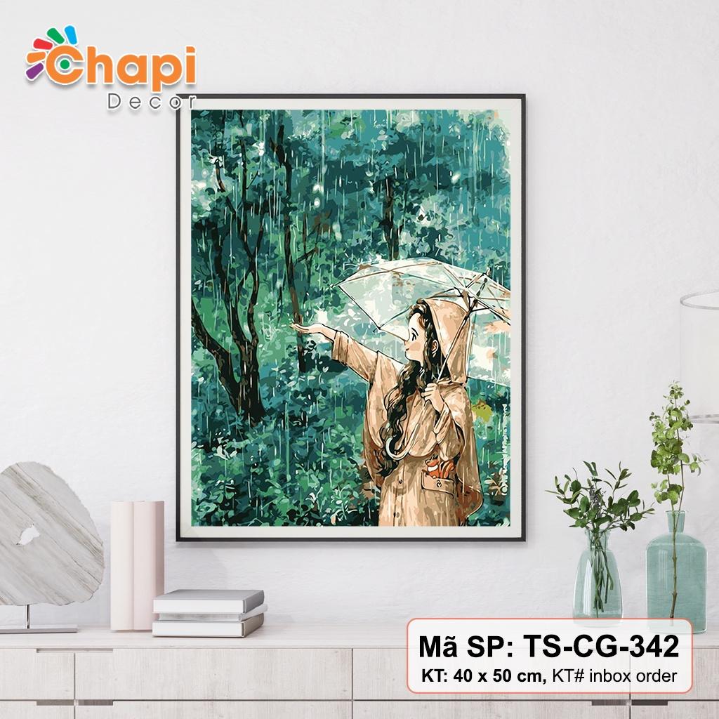 Tranh tô màu số hóa Chapi, Cô Gái Dã Ngoại Trong Rừng KT 40x50cm đã căng khung, Có dầu bóng