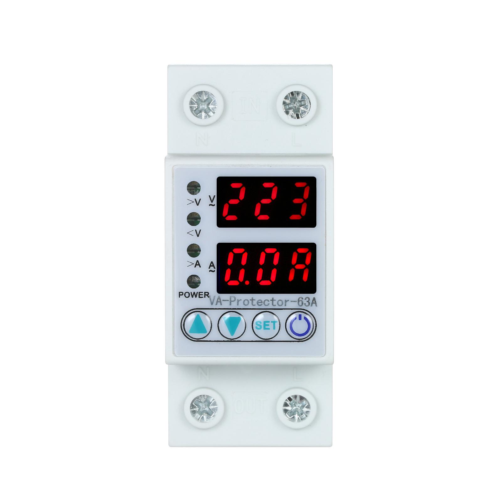 63A 220V Din Rail Adjustable Over Voltage and Under Voltage Protective Device Protector Relay Over Current Protection