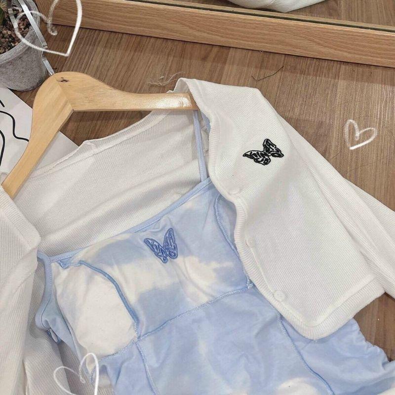 Set đầm body 2 dây kèm áo khoác cardigan xinh xắn