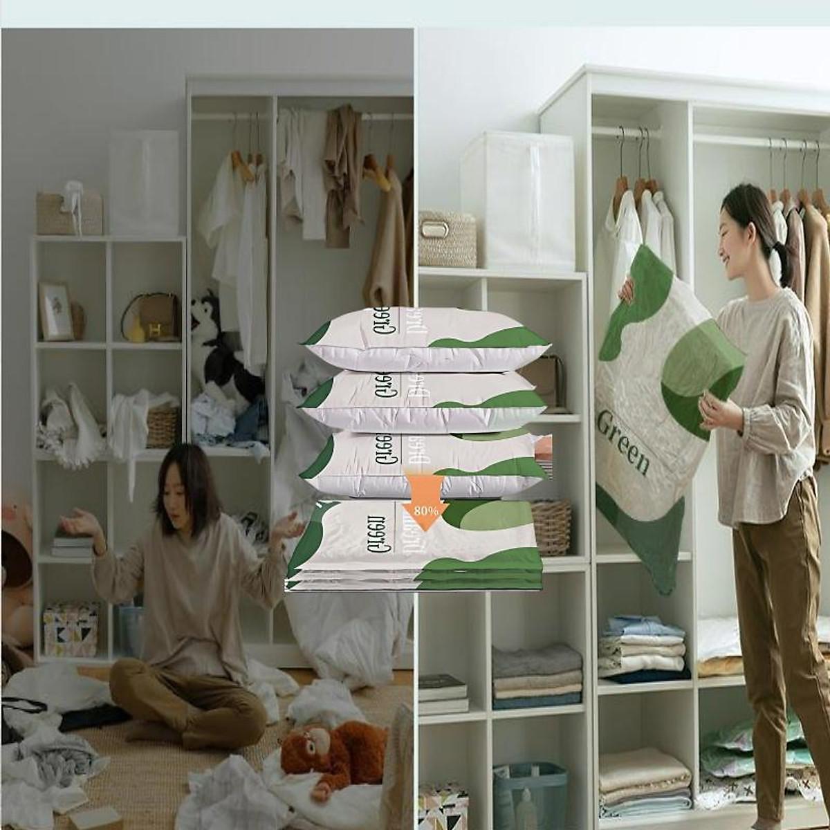 Combo 6 Túi Hút Chân Không Đựng Chăn Màn, Quần Áo Kèm Bơm Điện Đa Năng, Chống Ẩm Mốc Bụi, Bảo Quản Quần Áo Chăn Gối Mền