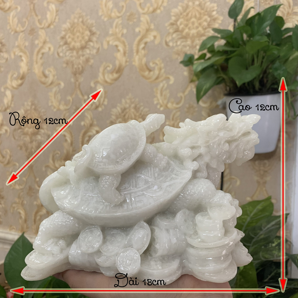 Tượng đá long quy _ Rùa đầu rồng trang trí phong thủy - Long quy cõng rùa con - Dài 18cm - Trắng đá non nước