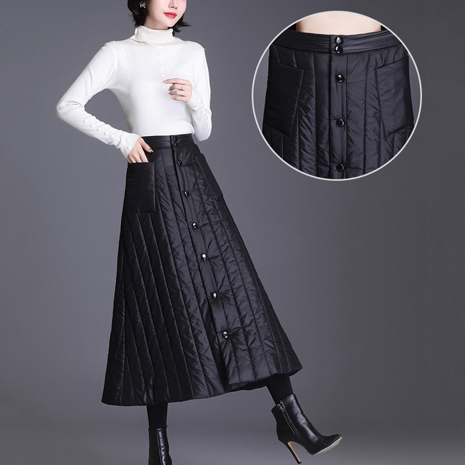 Winter Women's Down Cotton Skirt High Waist Casual Black Long Skirt for Women Thick Warm Female Padded Skirts