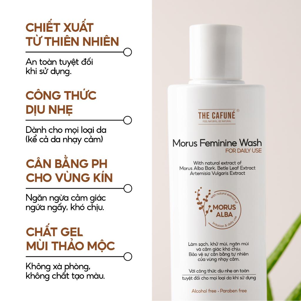 Dung Dịch Vệ Sinh Phụ Nữ Morus Feminine Wash The Cafuné, Chiết Xuất Dâu Tằm, Dưỡng Ẩm, Ngăn Mùi, Ngừa Khuẩn 225ml