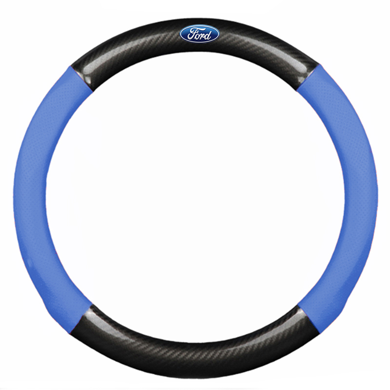 Bọc vô lăng TTAUTO cho xe ô tô chất liệu da vân carbon cao cấp có logo FORD (Đen Xanh)