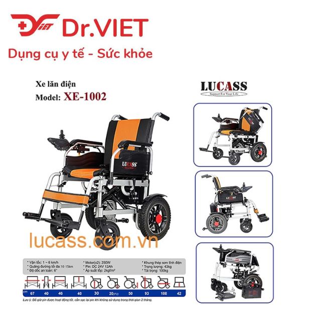 Xe lăn điện bánh nhỏ LUCASS XE-1002 Chính hãng- Hỗ trợ di chuyển cho người già, người bệnh đi lại khó khăn, điều khiển thông minh, khung thép sơn tĩnh điện