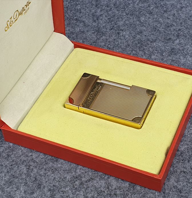 Vỏ Hột Quẹt Bật Lửa Upon D75H Họa Tiết Hình Kẻ Dọc Chặn Góc Hồng Vàng - Dùng Ga Đá Cao Cấp