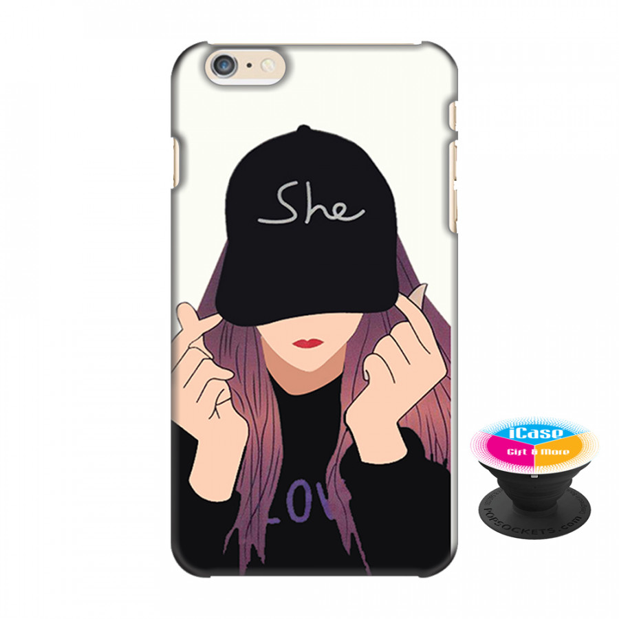 Ốp lưng nhựa dẻo dành cho iPhone 6 Plus in hình Girl - Tặng Popsocket in logo iCase - Hàng Chính Hãng