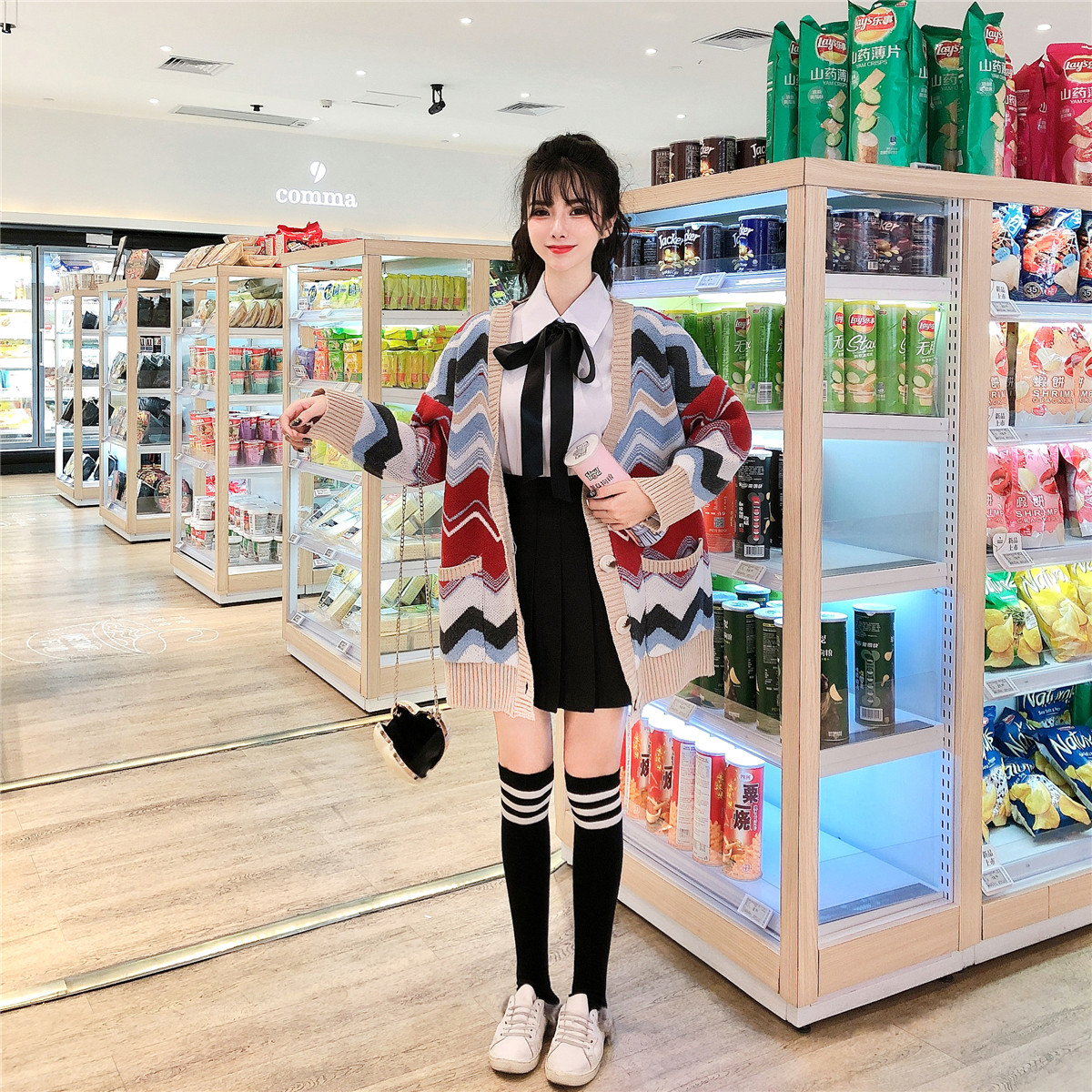 Áo khoác len cardigan gợn sóng màu cute – DL01199