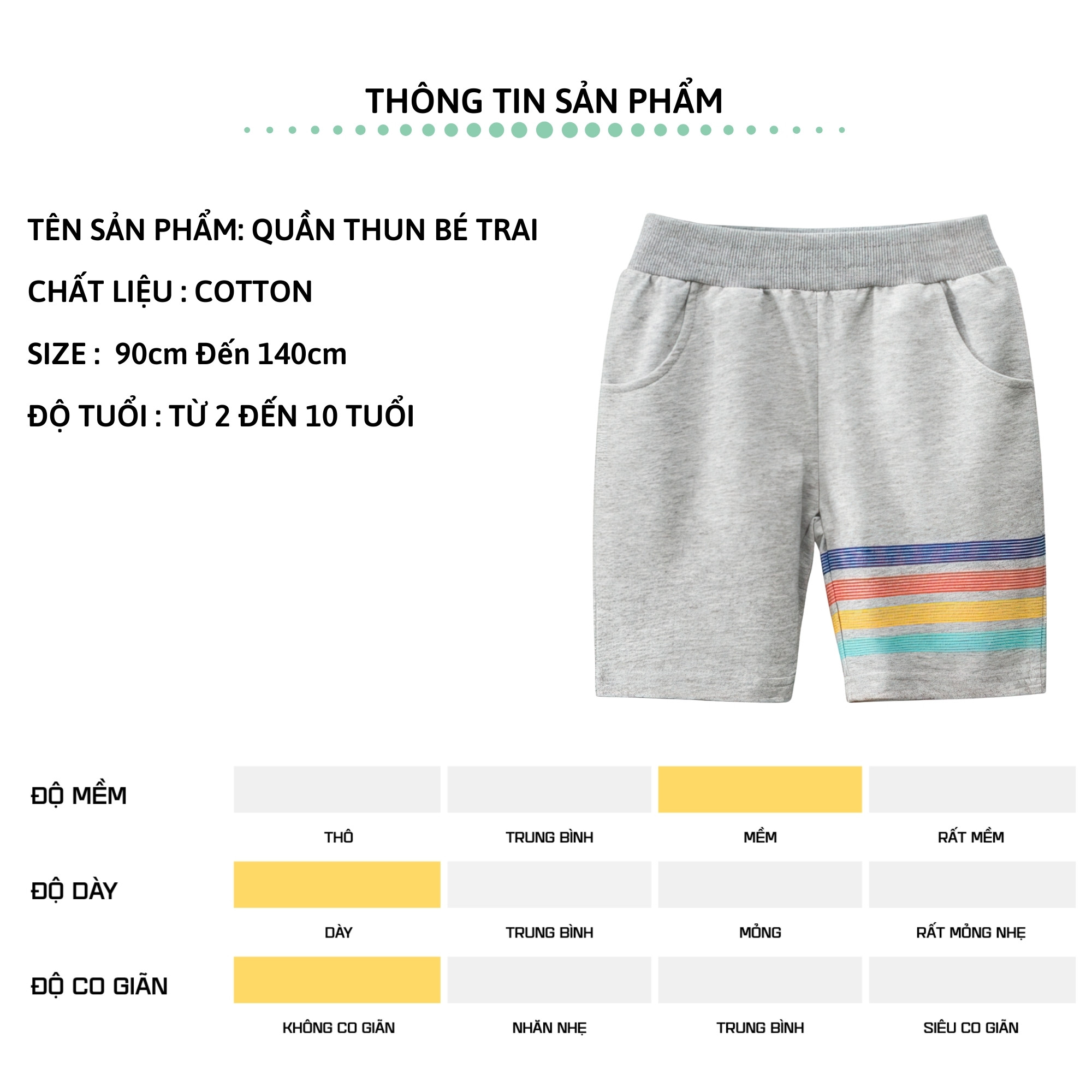 Quần short bé trai 27Kids Quần đùi thể thao nam 100% Cotton cho trẻ từ 2-10 tuổi BSPS10